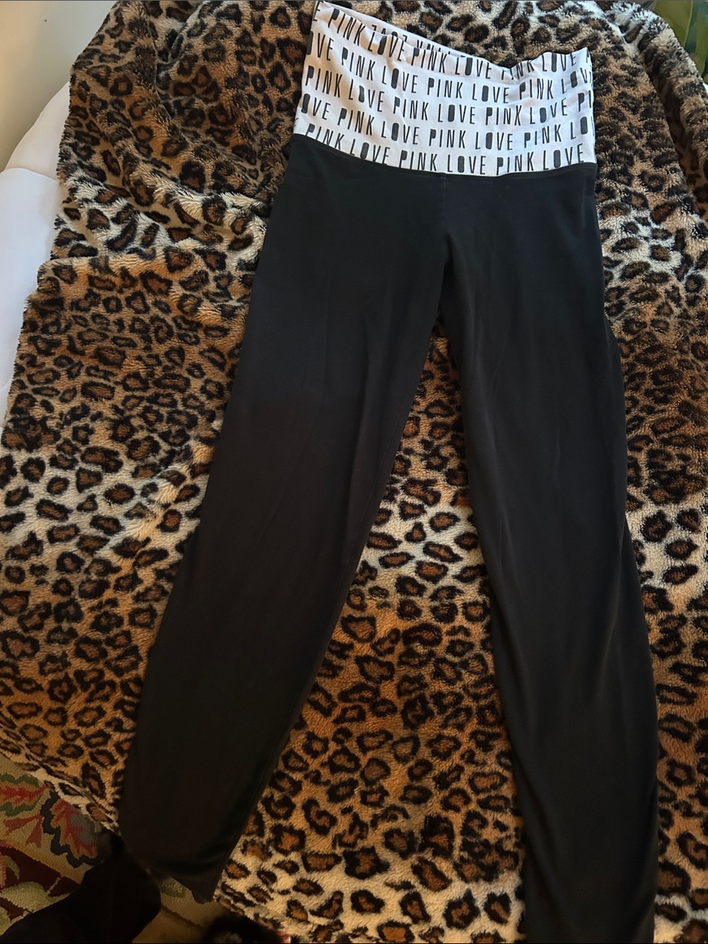 PINK Victoria's Secret Black Leggings with White Logo Waistband